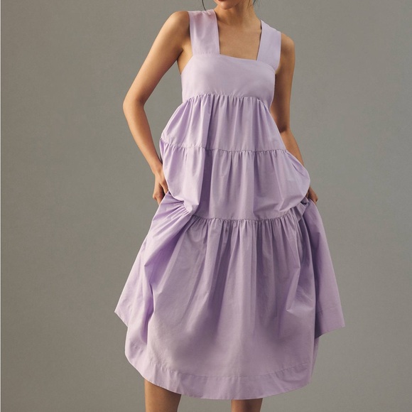 Anthropologie The Helena Square-Neck
Tiered Midi Dress: Smocked in purple - Picture 1 of 13